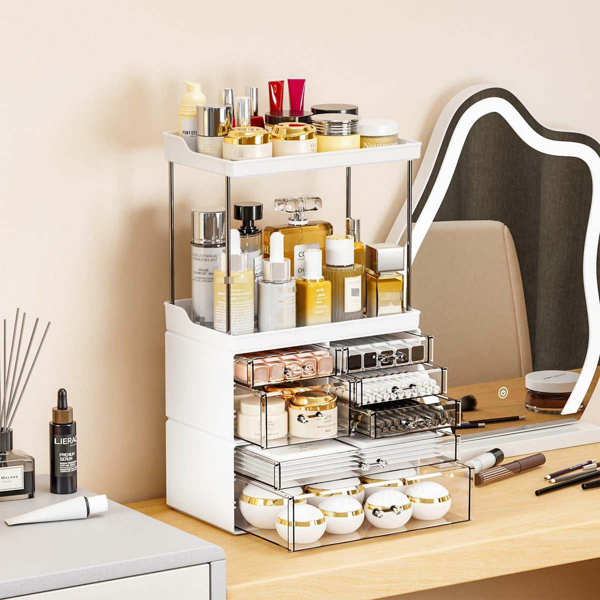 Acrylic Makeup Organizer Large Skincare Countertop Black