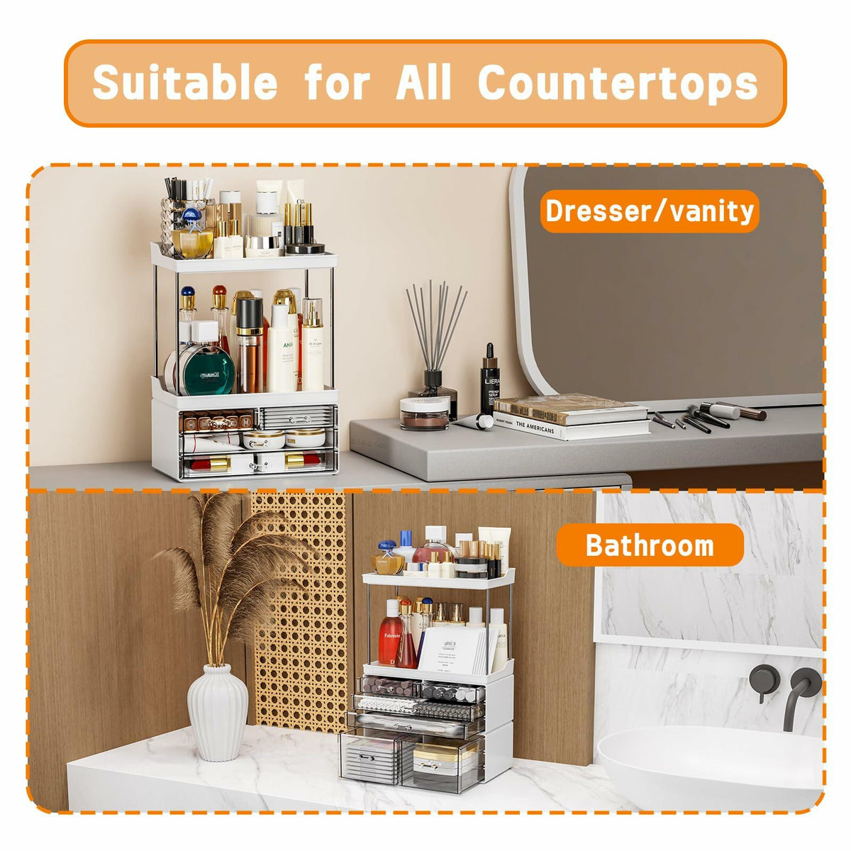 Acrylic Makeup Organizer Large Skincare Countertop Black