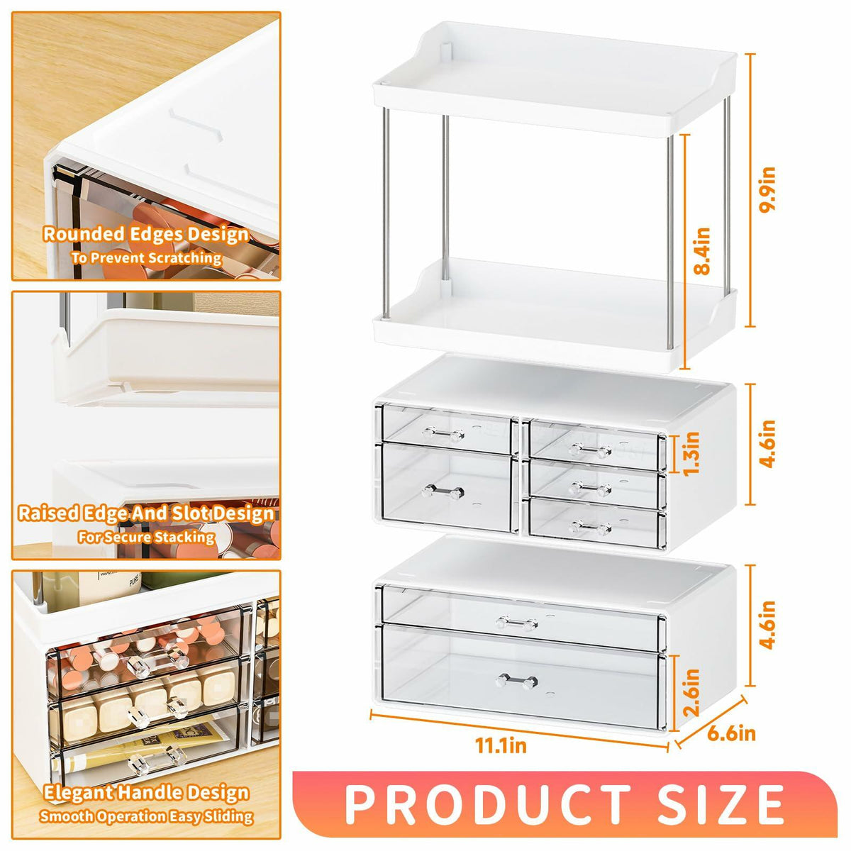 Acrylic Makeup Organizer Large Skincare Countertop Black