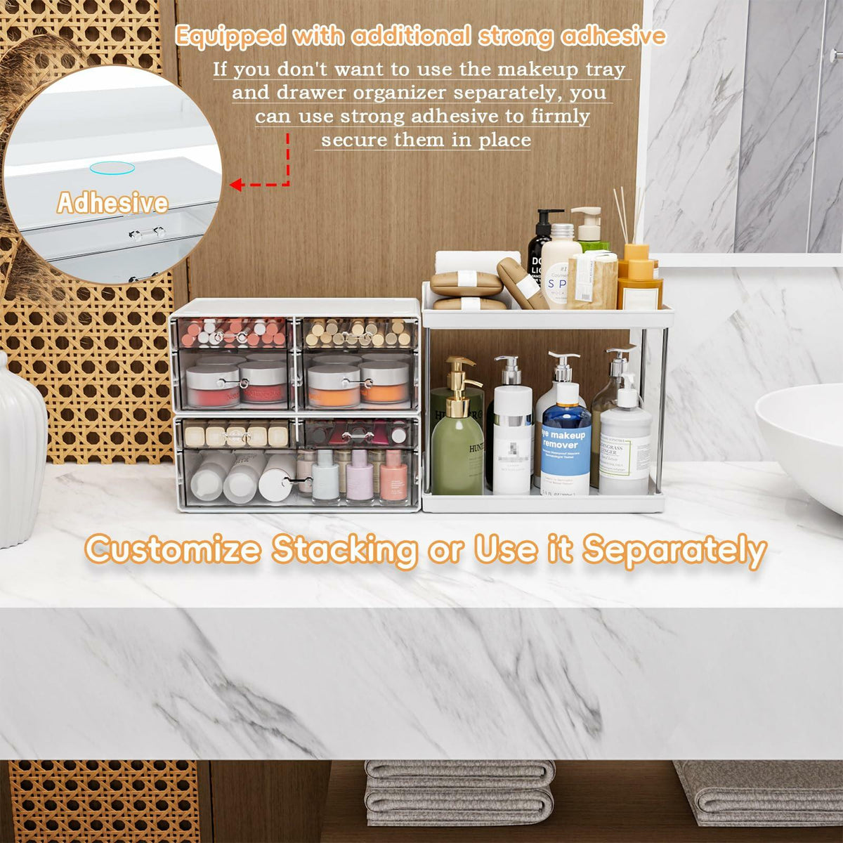 Acrylic Makeup Organizer Large Skincare Countertop Black